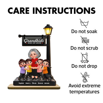 Personalized 2-Layer Wooden Plaque with Grandma and Grandkids Under Lamp Post, Sweet Family Keepsake, Unique Gift for Grandma