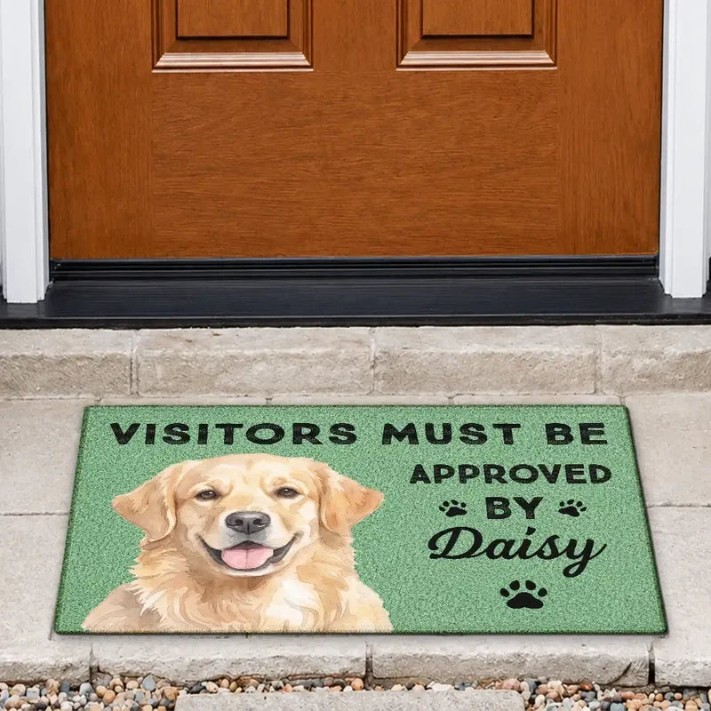 Personalized Standard Doormat with Watercolor Dog Art, Visitors Must Be Approved, Unique Gift for Dog Owners