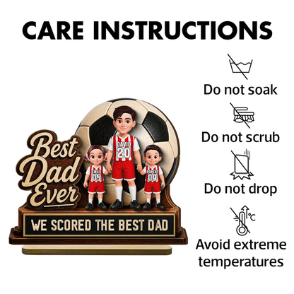 Best Dad Ever 2-Layer Wooden Plaque with Soccer Ball & Kids, Creative Gift for Dad