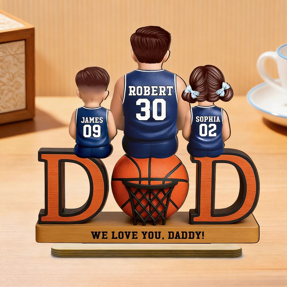 2-Layer Wooden Plaque Custom Basketball Dad and Kids Keepsake Warm Living Room Display Heartfelt Gift for Dad