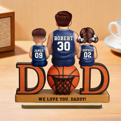 2-Layer Wooden Plaque Custom Basketball Dad and Kids Keepsake Warm Living Room Display Heartfelt Gift for Dad