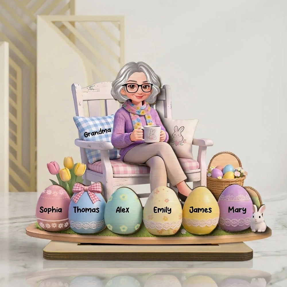 Personalized 2-Layer Wooden Plaque with Grandma and Easter Eggs, Custom Family Keepsake Gift for Grandma