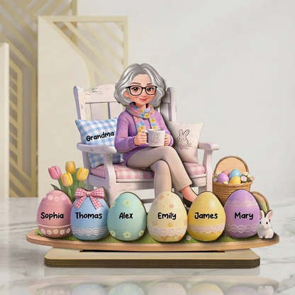 Personalized 2-Layer Wooden Plaque with Grandma and Easter Eggs, Custom Family Keepsake Gift for Grandma
