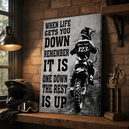 Personalized Dirt Bike Rider Canvas, Black & White Motocross Quote, Unique Gift for Riders