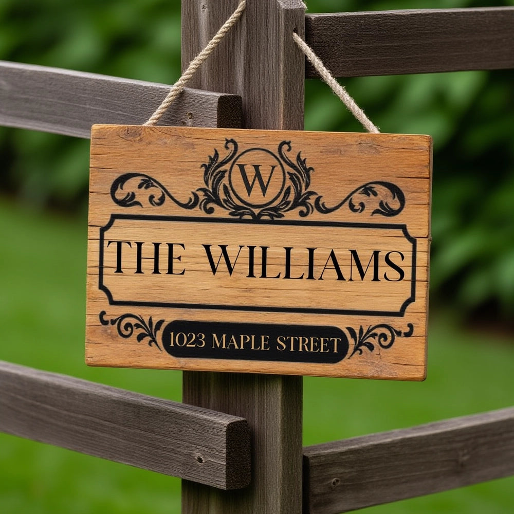 Personalized Wooden Sign with Vintage Family Monogram and Address Look for a Unique Housewarming Gift