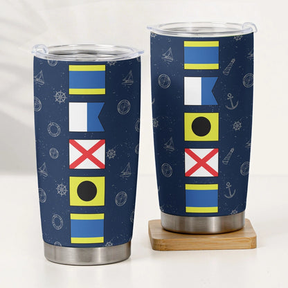 Navy Nautical Signal Flag Insulated Travel Tumbler, Personalized for a One of a Kind Gift - Sleek Travel Friendly Cup