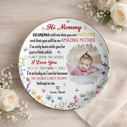 Hi Mommy Round Jewelry Dish, Personalized Baby Photo Keepsake, Heartwarming Jewelry Storage, Thoughtful Gift for New Mom