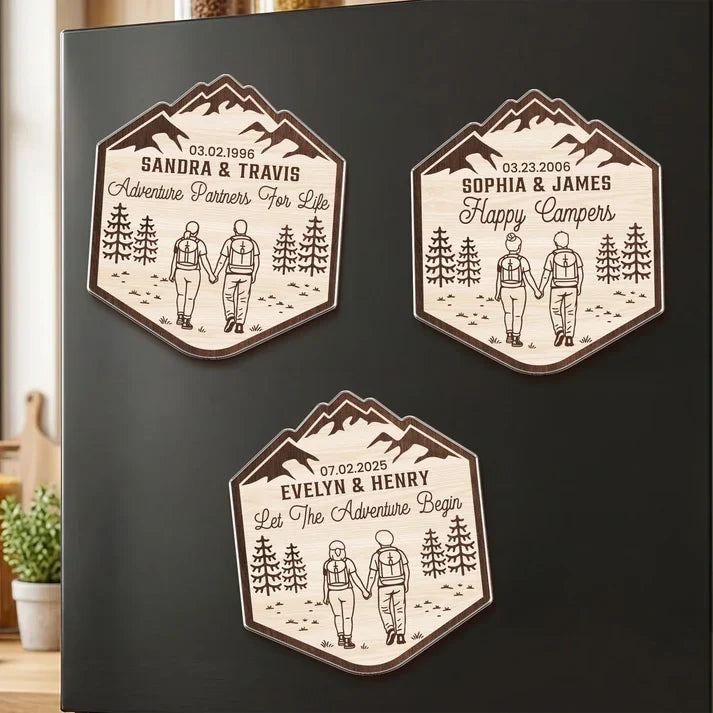 Personalized Acrylic Magnet, Adventure Partners for Life, Vintage Mountain Creative Gift for Couples