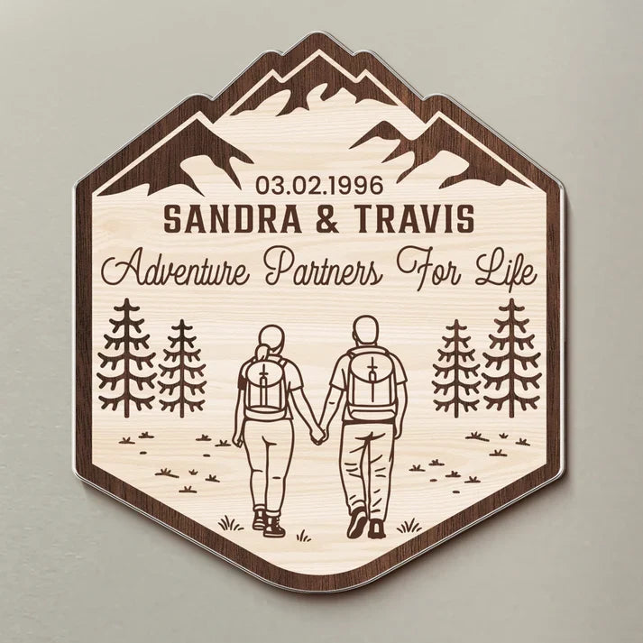 Personalized Acrylic Magnet, Adventure Partners for Life, Vintage Mountain Creative Gift for Couples