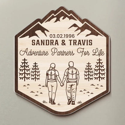 Personalized Acrylic Magnet, Adventure Partners for Life, Vintage Mountain Creative Gift for Couples