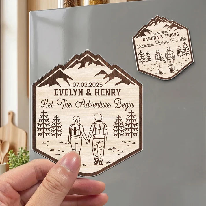 Personalized Acrylic Magnet, Adventure Partners for Life, Vintage Mountain Creative Gift for Couples