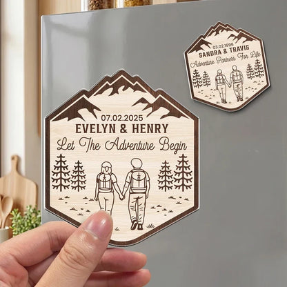 Personalized Acrylic Magnet, Adventure Partners for Life, Vintage Mountain Creative Gift for Couples
