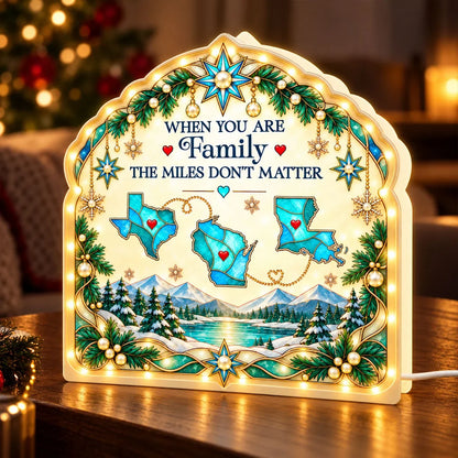 Personalized Acrylic Light Box with State Maps and Winter Scene, Unique Christmas Gift for Long-Distance Family