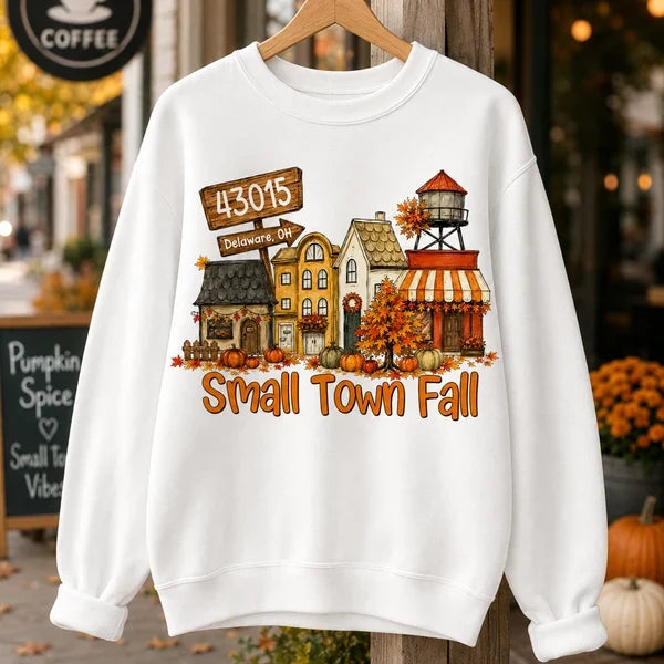Custom Classic Tee, Nostalgic Fall Town Illustration, Creative Gift for Travelers & Friends