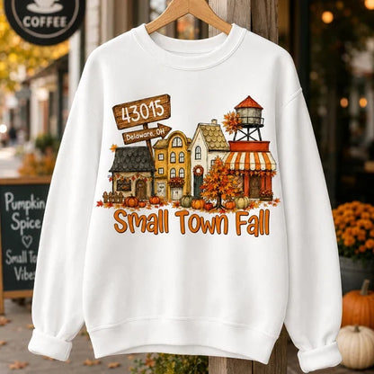 Custom Classic Tee, Nostalgic Fall Town Illustration, Creative Gift for Travelers & Friends