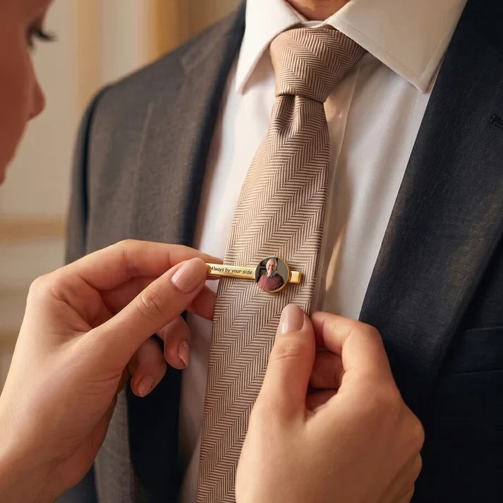 Personalized Stainless Steel Tie Clip with Memorial Portrait, Always With You, Unique Wedding Gift for Groom