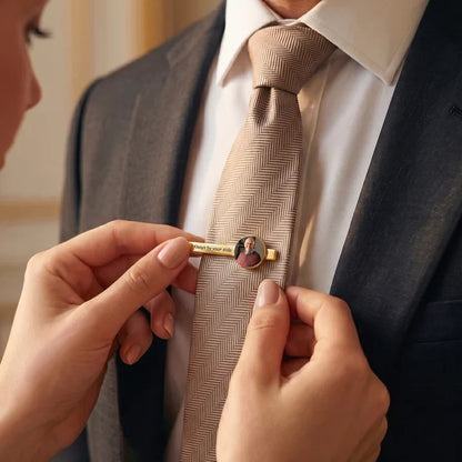 Personalized Stainless Steel Tie Clip with Memorial Portrait, Always With You, Unique Wedding Gift for Groom