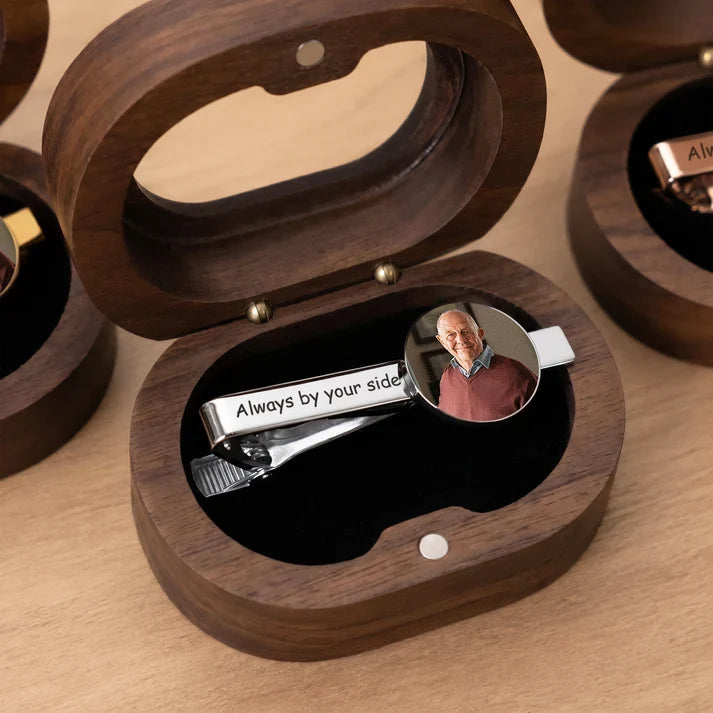 Personalized Stainless Steel Tie Clip with Memorial Portrait, Always With You, Unique Wedding Gift for Groom
