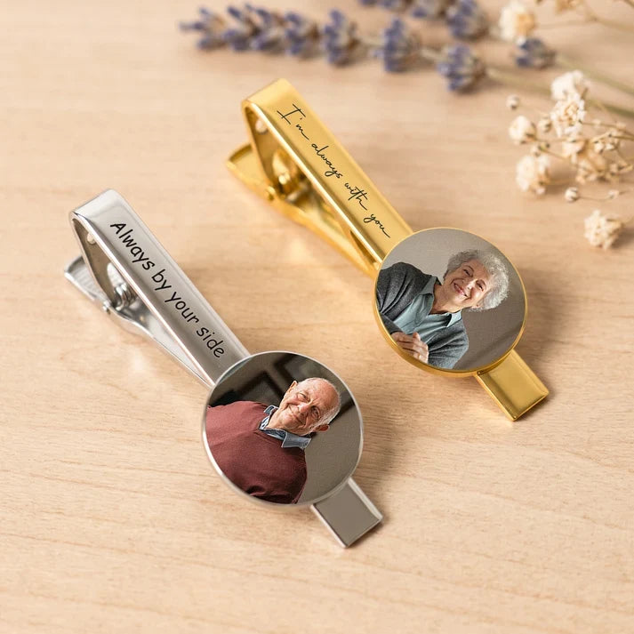 Personalized Stainless Steel Tie Clip with Memorial Portrait, Always With You, Unique Wedding Gift for Groom
