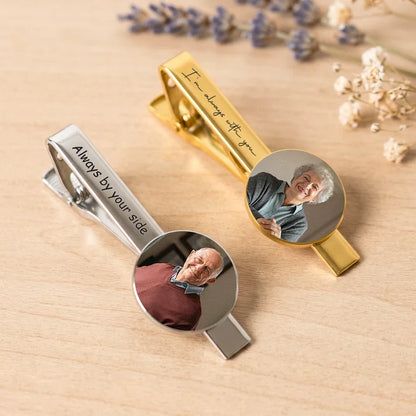 Personalized Stainless Steel Tie Clip with Memorial Portrait, Always With You, Unique Wedding Gift for Groom