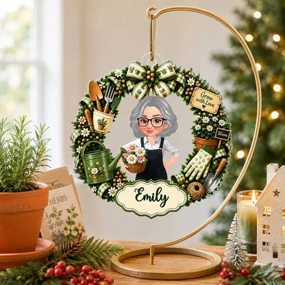 Grow with Love Personalized Acrylic Ornament, Cute Green Floral Design, Creative Gift for Women Who Garden