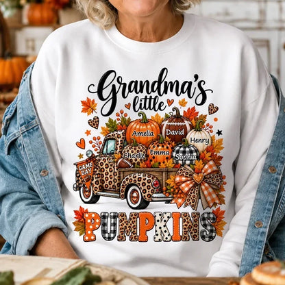 Personalized Classic Tee, Grandma's Little Pumpkins Fall Football Design, Unique Game Day Gift for Grandma