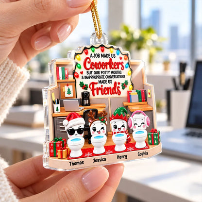 Personalized Acrylic Ornament, Colorful Cartoon Office Scene, Unique Christmas Gift for Coworkers