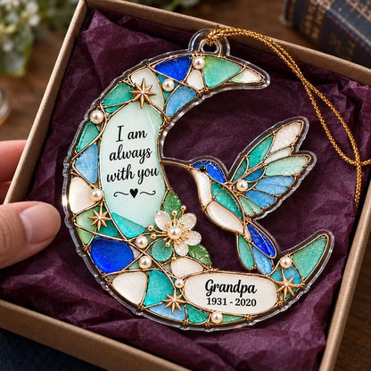 Always With You Moon & Cardinal Hummingbird Butterfly Symbol 2D Flat Printed - Personalized Acrylic Ornament - Memorial Sympathy Gift, Christmas Remembrance Keepsake