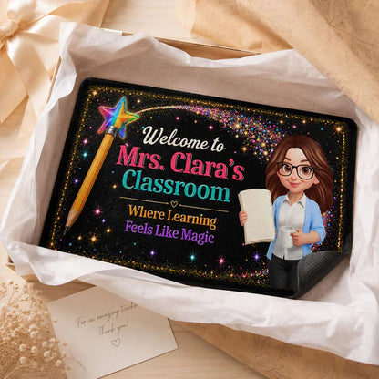 Personalized Teacher Doormat, Classroom Welcome With Pencil Wand, Unique Creative Gift for Back to School