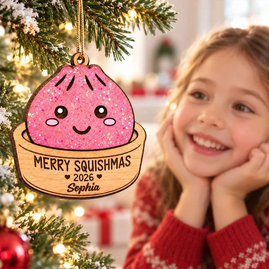 Merry Squishmas Personalized Wooden Ornament, Colorful Cartoon Tree Decor, Creative Gift for Kids and Teens