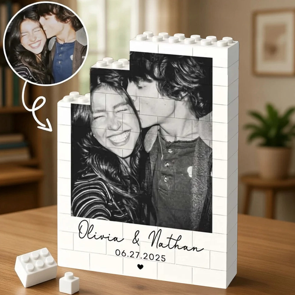 Custom PVC Building Brick Puzzle with Your Photo - Sweet Couple Kiss Moment Keepsake, Creative Gift for Him or Her