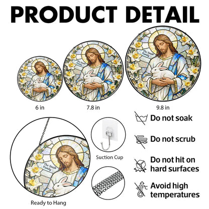 Personalized Jesus With Bunny Glass Suncatcher Ornament for Easter Window Display, Bright Colorful Light, Unique Religious Gift