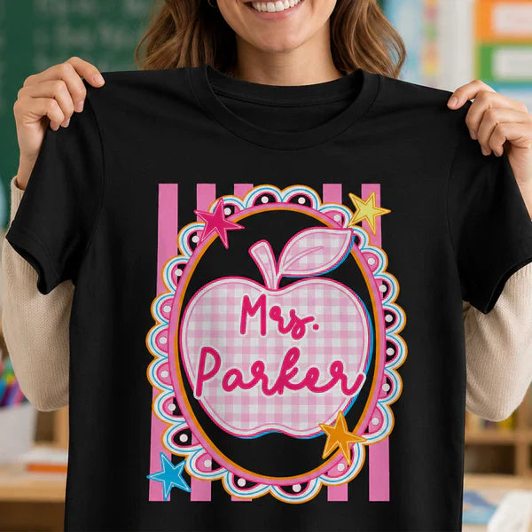 Personalized Classic Tee With Preppy Apple Art, Unique Teacher Gift For Classroom Days