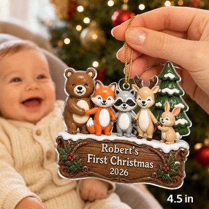 Personalized Acrylic Ornament, Woodland Animal First Christmas, Unique Creative Gift for New Parents