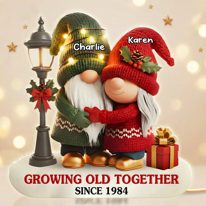 Custom Acrylic Light Box with Hugging Holiday Gnomes, Warm Glow Bedroom Lamp and Keepsake Gift for Partner