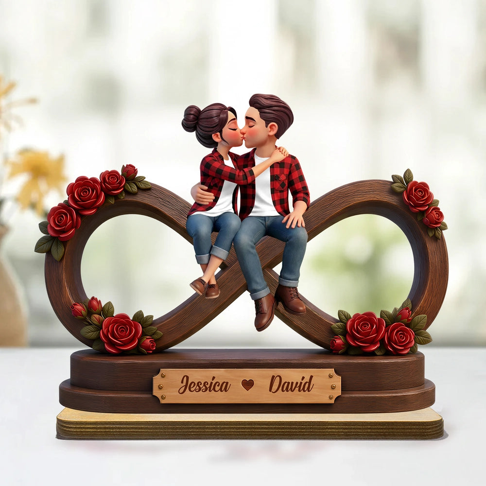 Personalized Wooden Plaque With Kissing Couple & Red Roses, Unique Gift for Couples