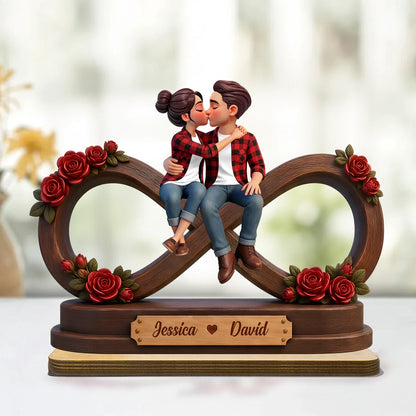 Personalized Wooden Plaque With Kissing Couple & Red Roses, Unique Gift for Couples