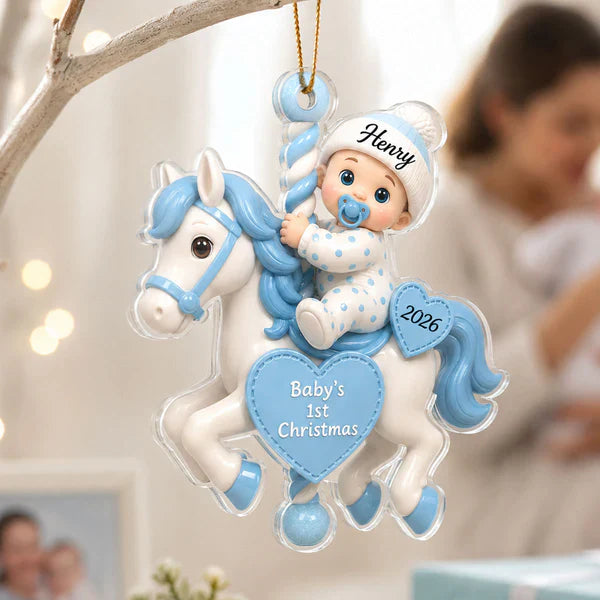 Personalized Acrylic Ornament, Baby's First Christmas Carousel, Unique Gift for New Parents