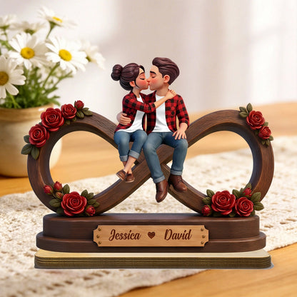 Personalized Wooden Plaque With Kissing Couple & Red Roses, Unique Gift for Couples