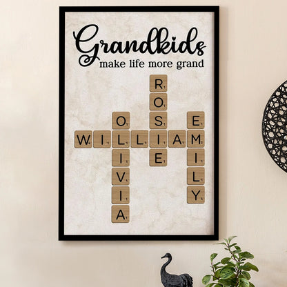 Personalized Grandkids Poster Crossword Art Gift for Grandparents – Custom Names Wall Decor That Makes Life More Grand
