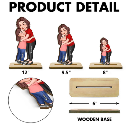 Wooden Plaque Personalized Hugging Grandma & Grandkid Freestanding Decor, Warm Cartoon Style, Unique Gift for Grandma
