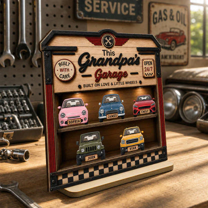 Custom Wooden Plaque for Dad or Grandpa, Warm Garage Keepsake With Little Wheels, Creative Family Gift