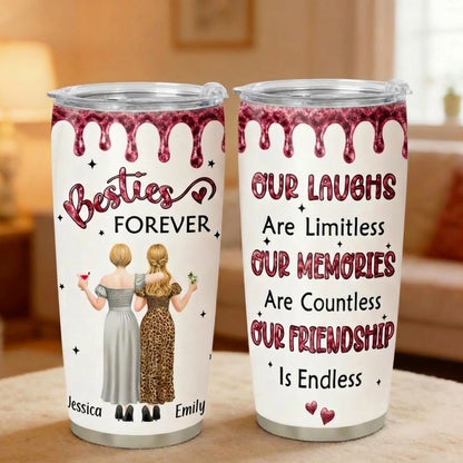 Our Friendship Is Endless Insulated Travel Tumbler, Personalized Best Friend Gift with Pink Sparkle Quote Design for Daily Coffee and Travel