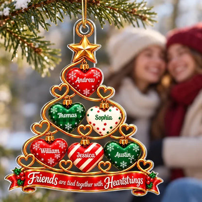 Personalized Acrylic Ornament, Red and Green Heart Tree Design, Unique Christmas Gift for Best Friends