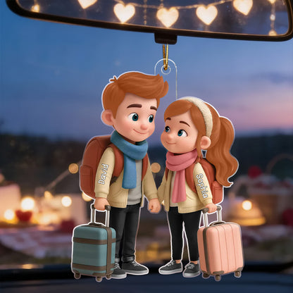 Personalized Acrylic Ornament Travel Couple with Suitcases and Backpacks Unique Gift for Adventure Lovers Cute Display Keepsake