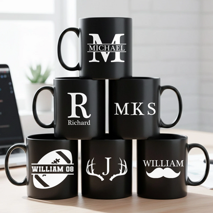 Custom Name Full Color Mug with Bold White Monogram, Office Desk Coffee Time Favorite, Thoughtful Unique Gift for Him