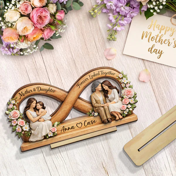 Personalized Wooden Plaque, Mother & Daughter Forever Linked Together, Unique Gift for Mom