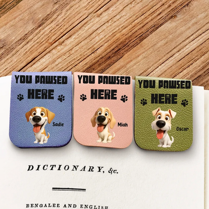 Dog-Themed Leather Magnetic Bookmark – Custom Gift for Book Lovers