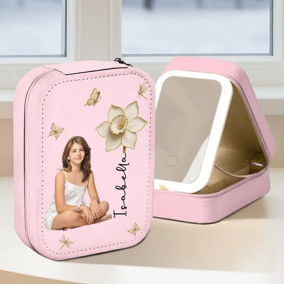 Blooming Soul with Photo – Personalized LED Mirror Jewelry Box in Multiple Colors – A Thoughtful Gift for Women