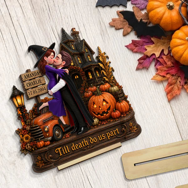 Personalized 2-Layer Wooden Plaque, Witch & Vampire Couple Haunted House Decor, Unique Gift for Couple